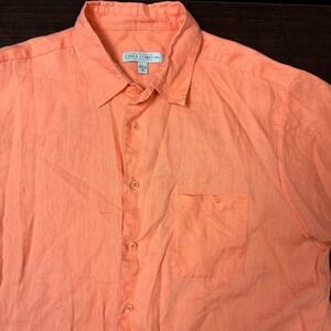 Linea Uomo Linen Button Down Shirt Mens XXL Coral Short Sleeve Casual Preppy